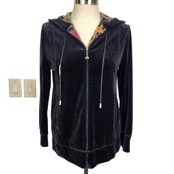 St. John Sport Velour Full Zip Hoodie Womens S‎ Black Relaxed Fit Old Money - Picture 1 of 12